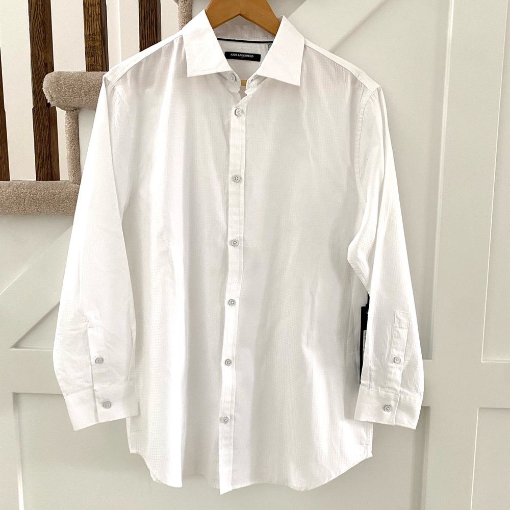 NWT Karl Lagerfeld Paris White Button Down Dress Shirt Size L 16-16.5 / 32/33